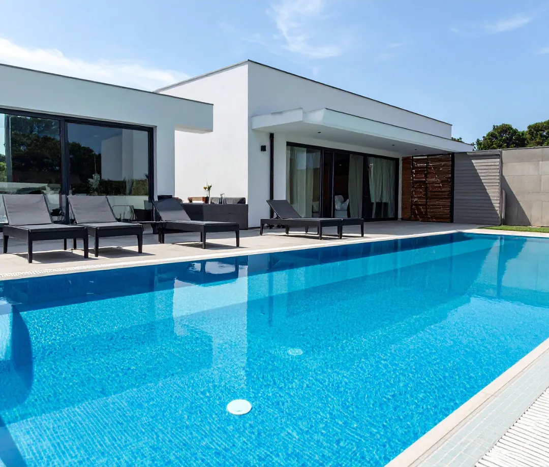 Deep swimming pool removing dirt, debris, and bacteria